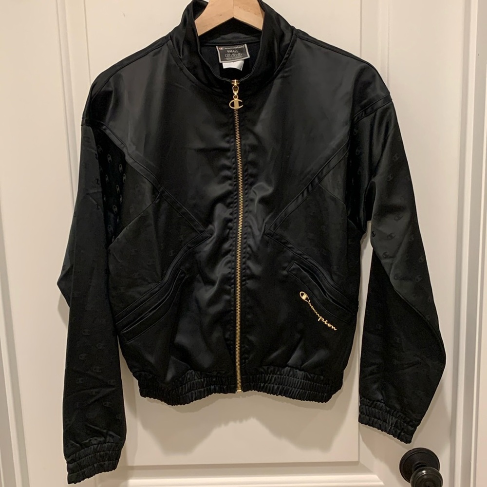 Champion embossed satin lurex logo bomber jacket